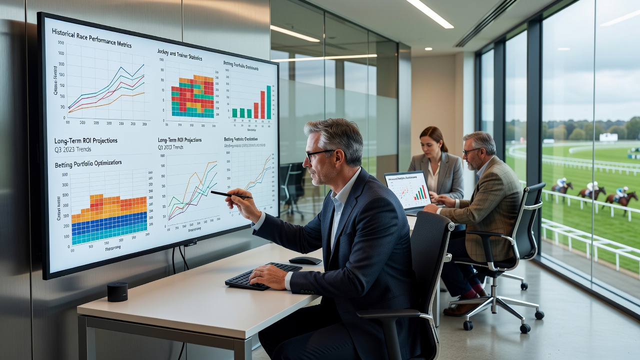 UK horse racing bettors using analytical software to review long-term performance trends and strategy adjustments